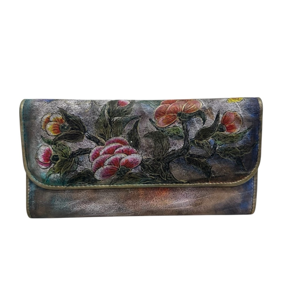 NEW Jane Yoo Vintage Wearable Art Hand Painted Leather Wallet